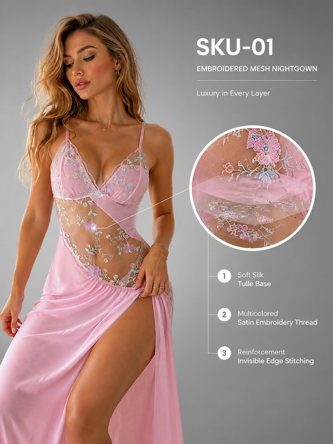 Bloom Desire Sheer Embroidered Chemise — detail 3