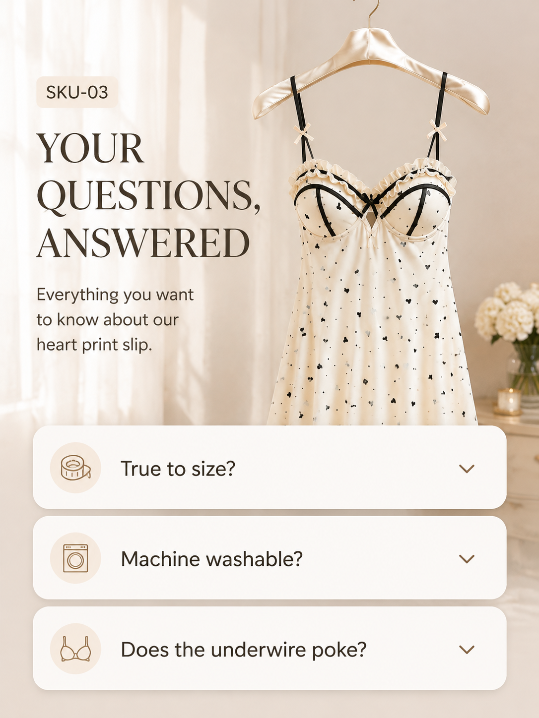 Heart Print Padded Chiffon Nightdress – Ruffle Cami Sleepwear detail